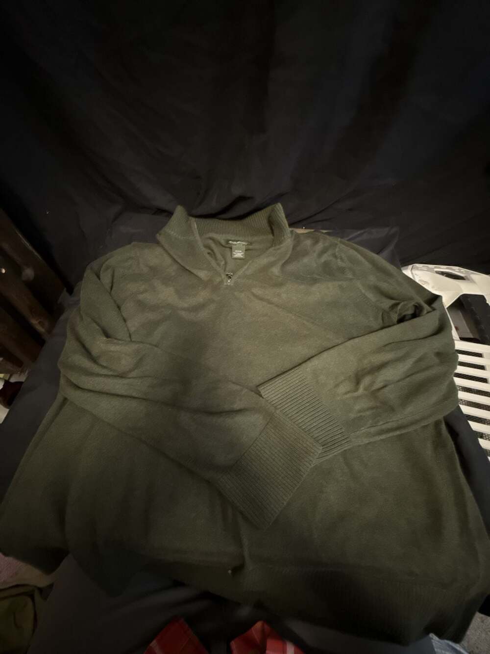 Eddie Bauer Men's Military Green Quarter-Zip Knit Pullover Sweater